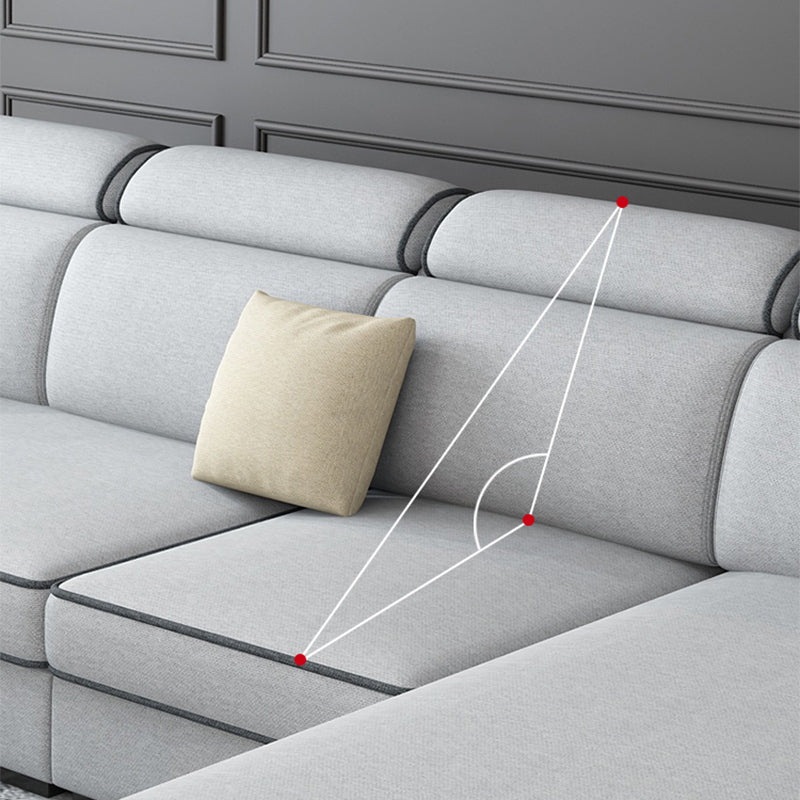 Contemporary Sofa Grey L-Shape High Back Square Arm Sectional with Storage