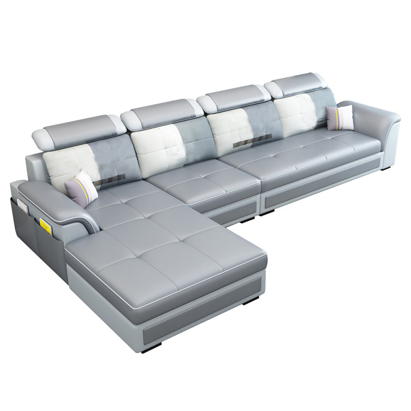 Left Facing Sofa Faux Leather/Linen Blend L-shape Sectionals with Chaise