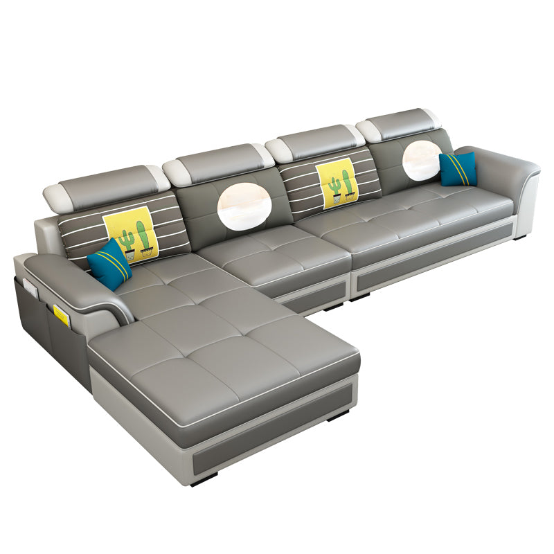 Left Facing Sofa Faux Leather/Linen Blend L-shape Sectionals with Chaise