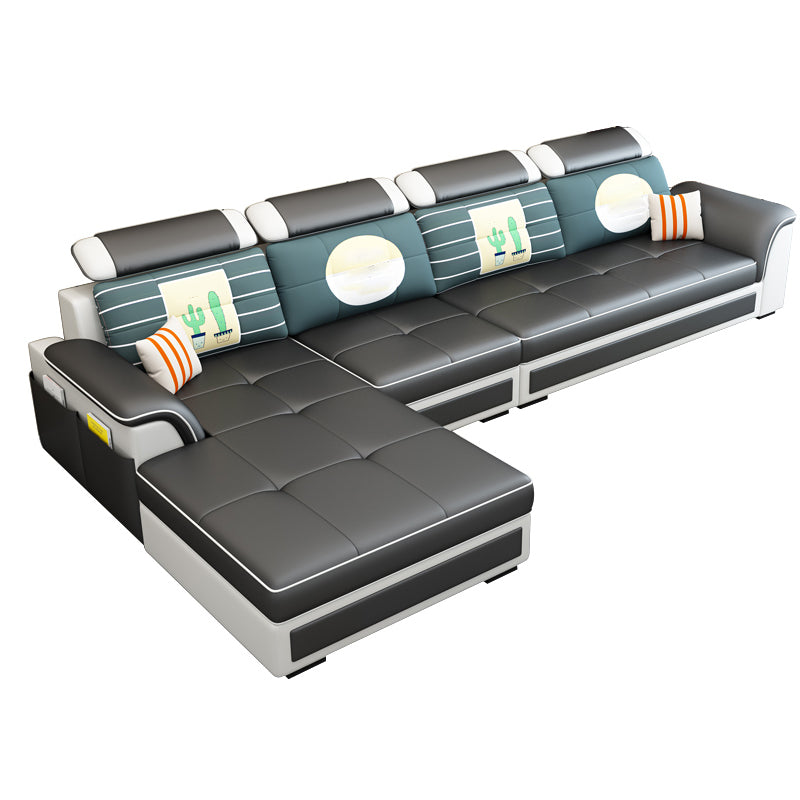 Left Facing Sofa Faux Leather/Linen Blend L-shape Sectionals with Chaise