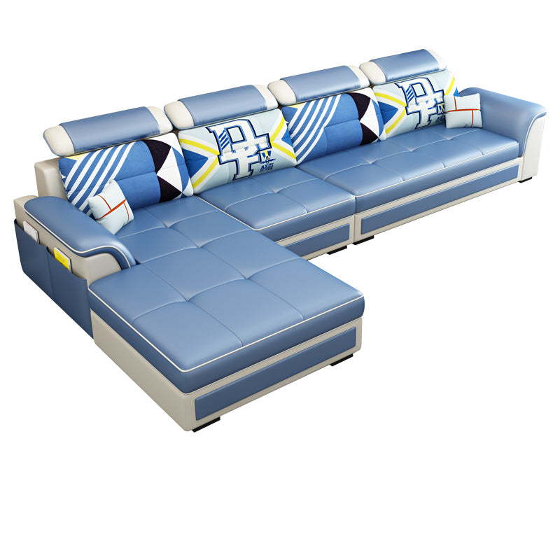 Left Facing Sofa Faux Leather/Linen Blend L-shape Sectionals with Chaise