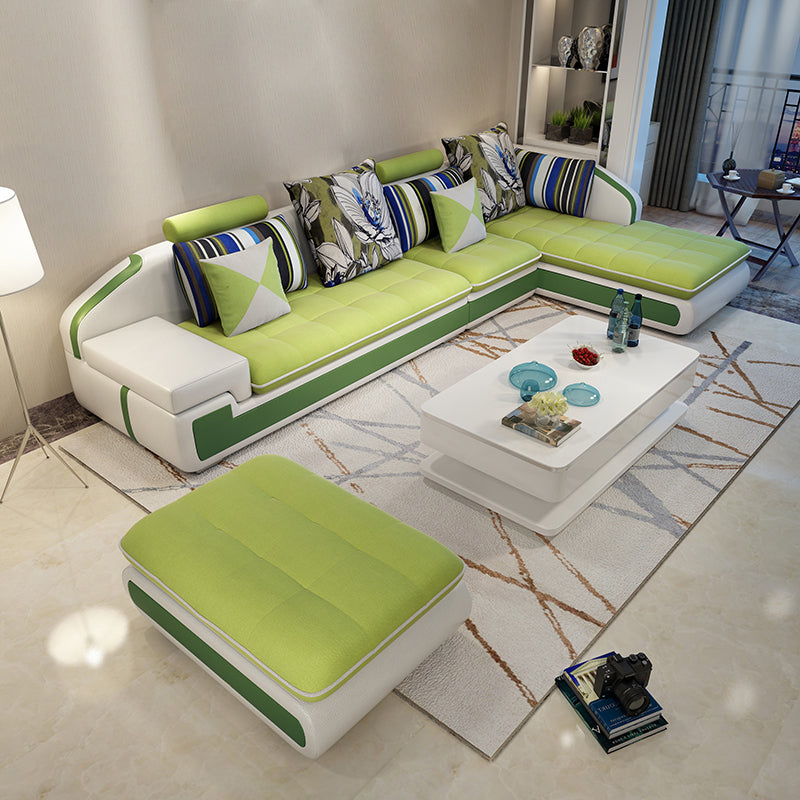 L-Shape Sofa Pillowed Back Cushions Square Arm Sectionals for Four People