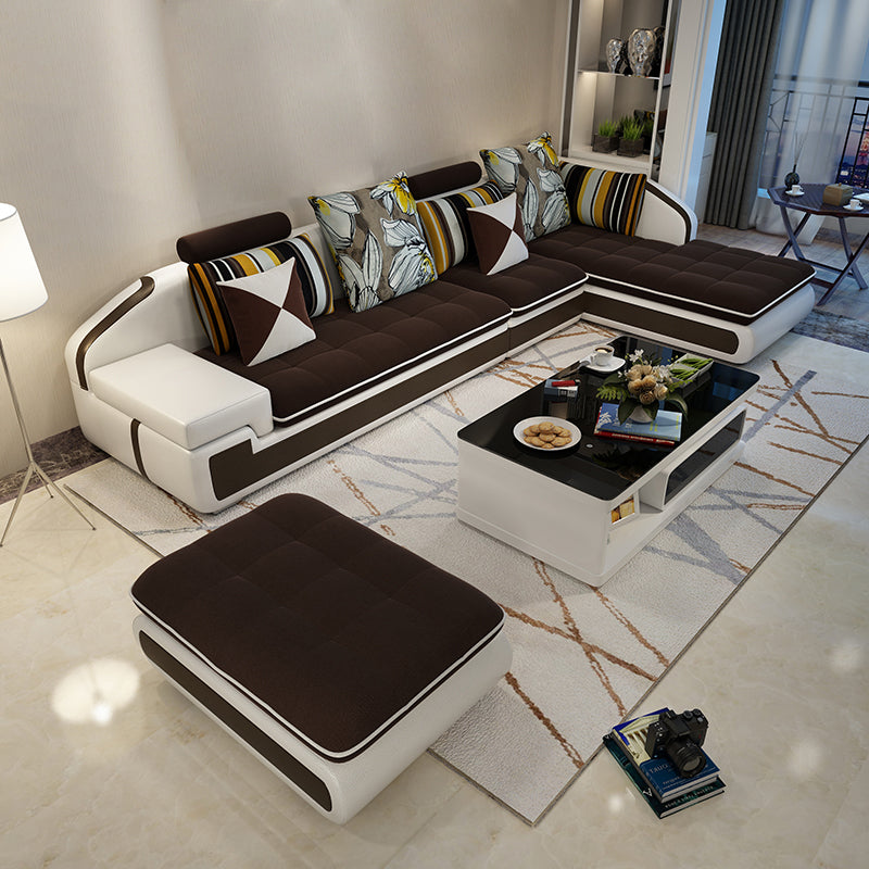 L-Shape Sofa Pillowed Back Cushions Square Arm Sectionals for Four People