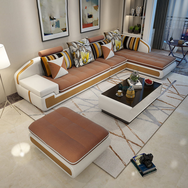 L-Shape Sofa Pillowed Back Cushions Square Arm Sectionals for Four People