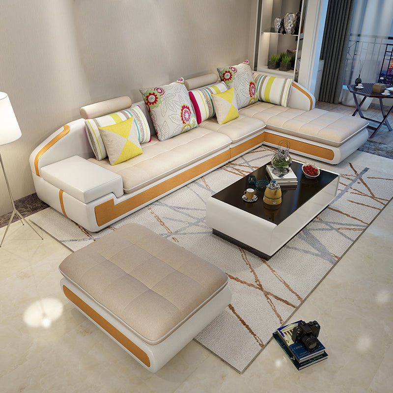 L-Shape Sofa Pillowed Back Cushions Square Arm Sectionals for Four People