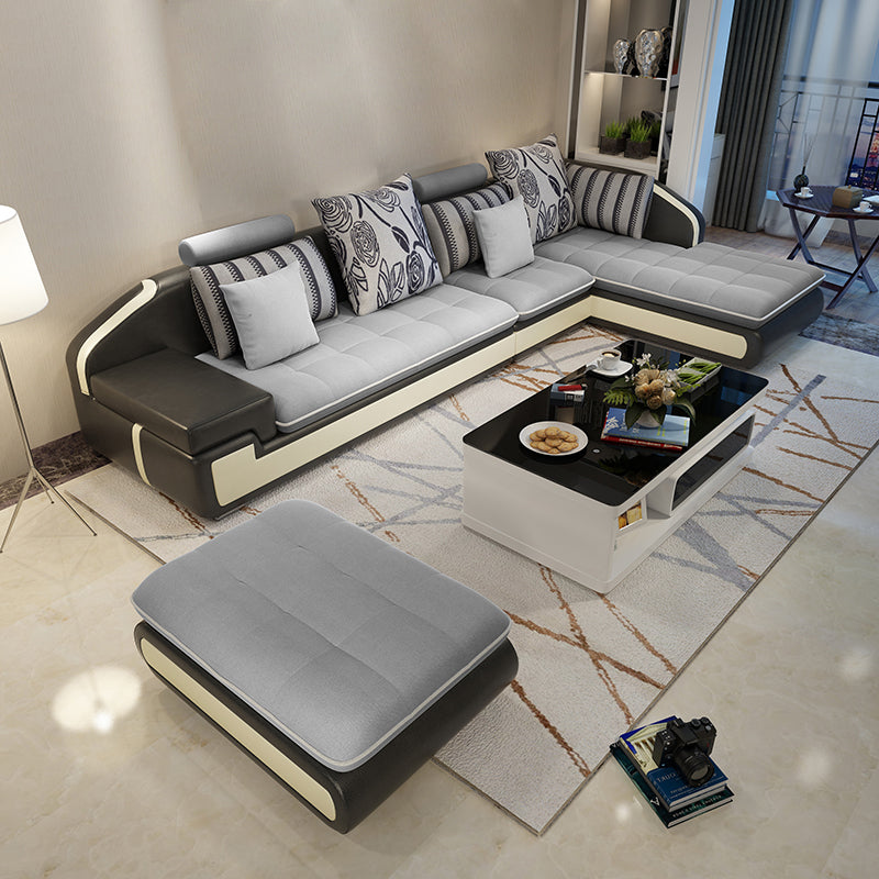 L-Shape Sofa Pillowed Back Cushions Square Arm Sectionals for Four People