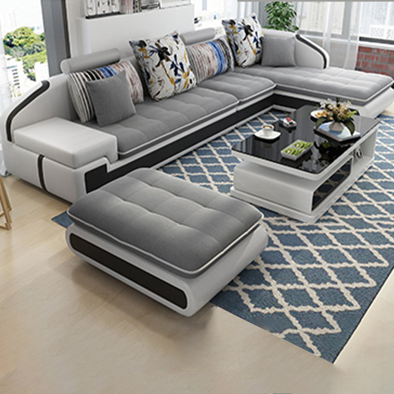 L-Shape Sofa Pillowed Back Cushions Square Arm Sectionals for Four People