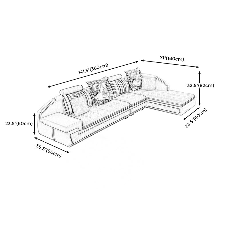 L-Shape Sofa Pillowed Back Cushions Square Arm Sectionals for Four People