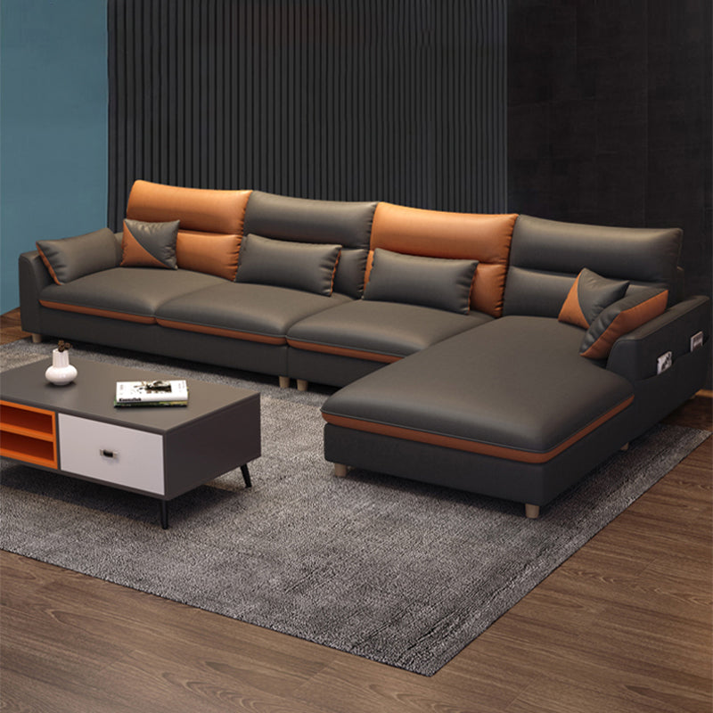 Stain-Resistant Sofa Faux Leather Square Arm Modern Sectional for Apartment