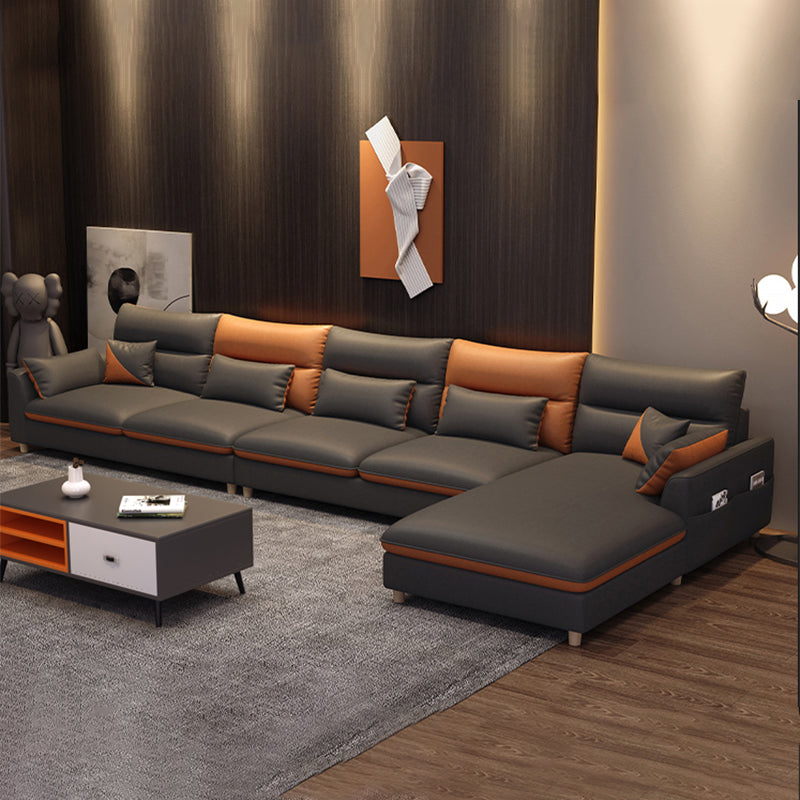 Stain-Resistant Sofa Faux Leather Square Arm Modern Sectional for Apartment