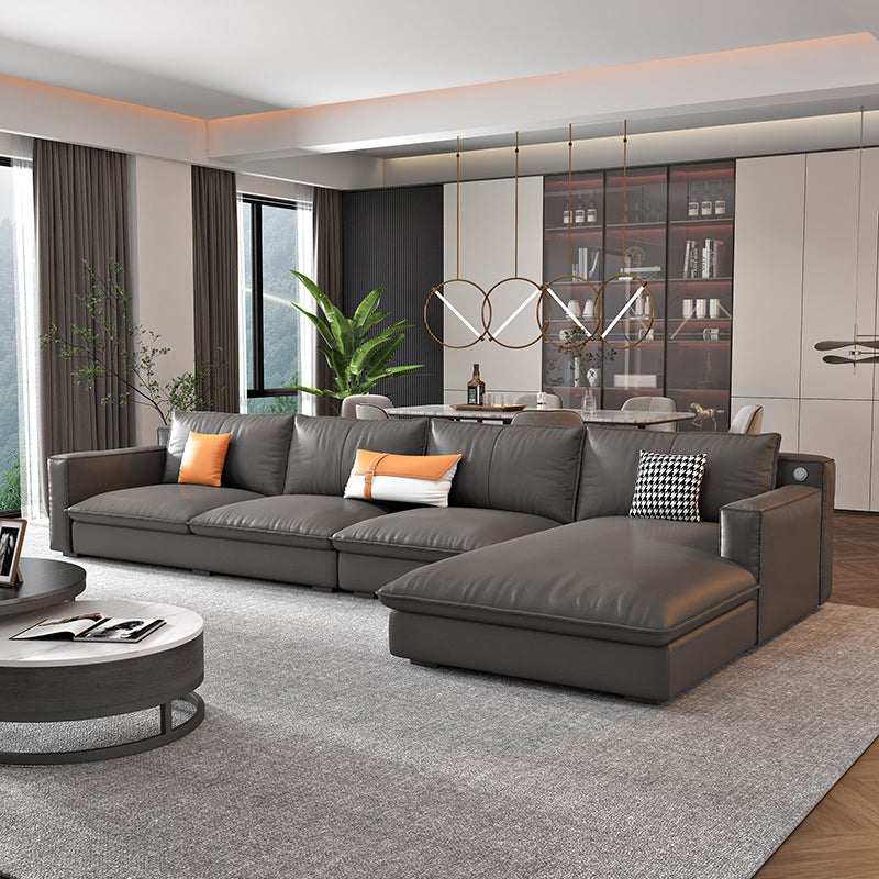 Modern Cushion Back Sectionals 33.46"H Cushions Square Arm Sofa with Chaise