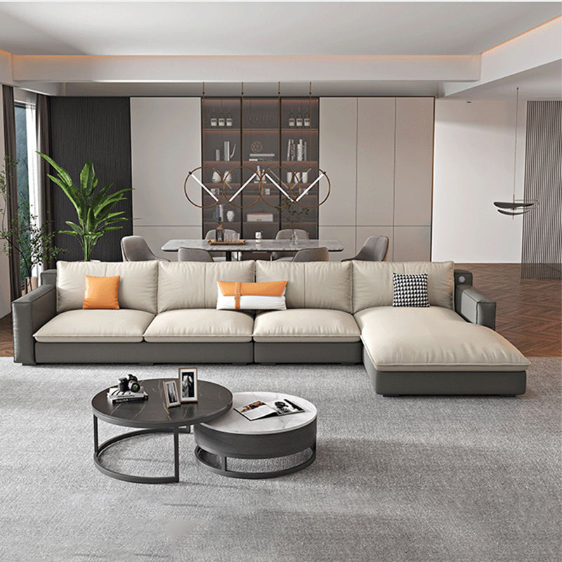 Modern Cushion Back Sectionals 33.46"H Cushions Square Arm Sofa with Chaise