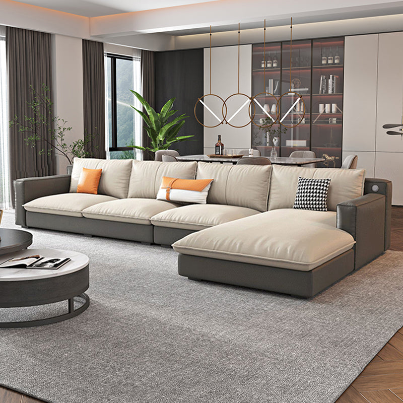 Modern Cushion Back Sectionals 33.46"H Cushions Square Arm Sofa with Chaise