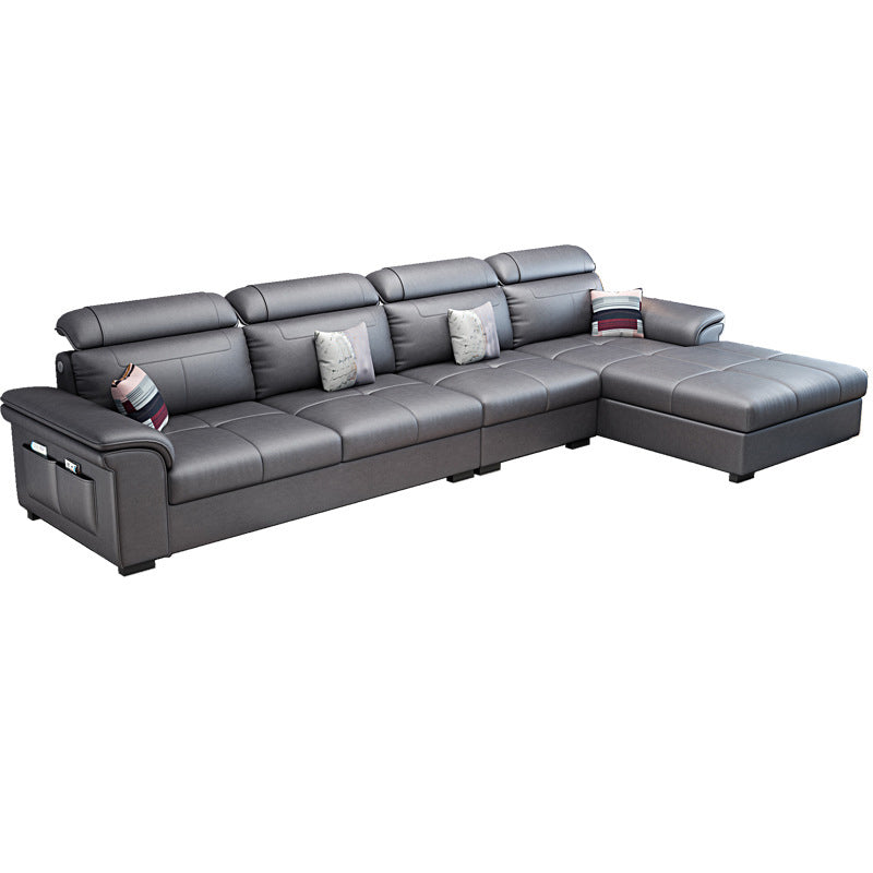 L-shape Faux Leather/Linen Sofa and Chaise Right Hand Facing Sectional with Storage