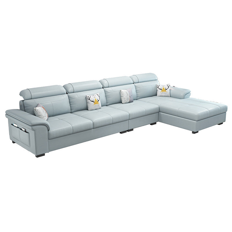 L-shape Faux Leather/Linen Sofa and Chaise Right Hand Facing Sectional with Storage