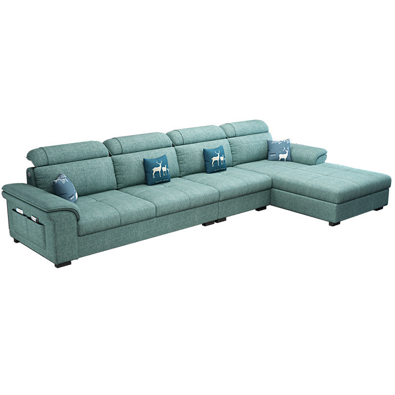 L-shape Faux Leather/Linen Sofa and Chaise Right Hand Facing Sectional with Storage