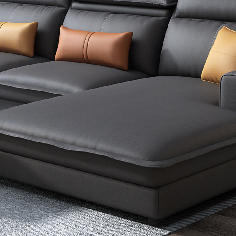 L-Shape Sofa Faux Leather High Back Square Arm Sectional with Stain-Resistant