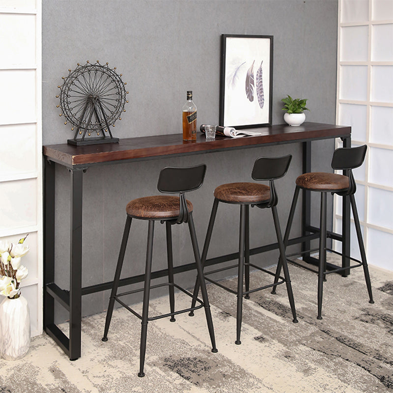 Pine Wood Bar Dining Table Brown Industrial Bar Table with Trestle Base in Black