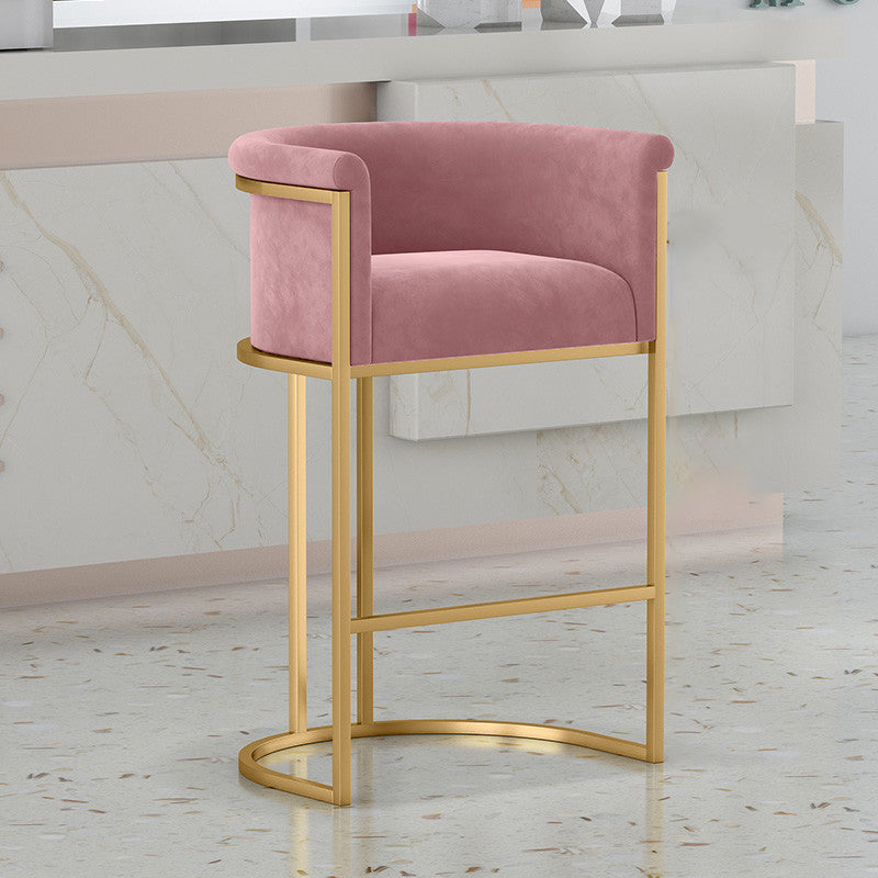 Glam Backrest Armrest Counter Stool Iron Cafe Bar Stool with Velvet Cushion and Pedal