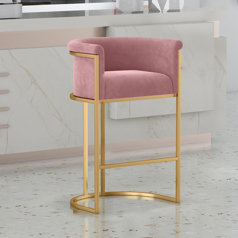 Glam Backrest Armrest Counter Stool Iron Cafe Bar Stool with Velvet Cushion and Pedal