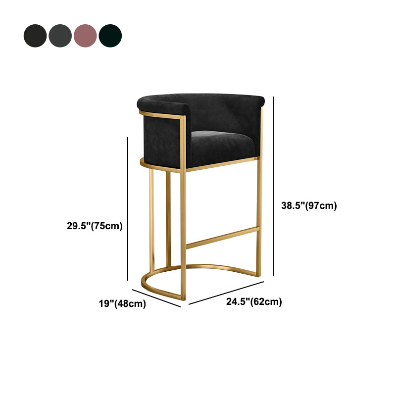Glam Backrest Armrest Counter Stool Iron Cafe Bar Stool with Velvet Cushion and Pedal