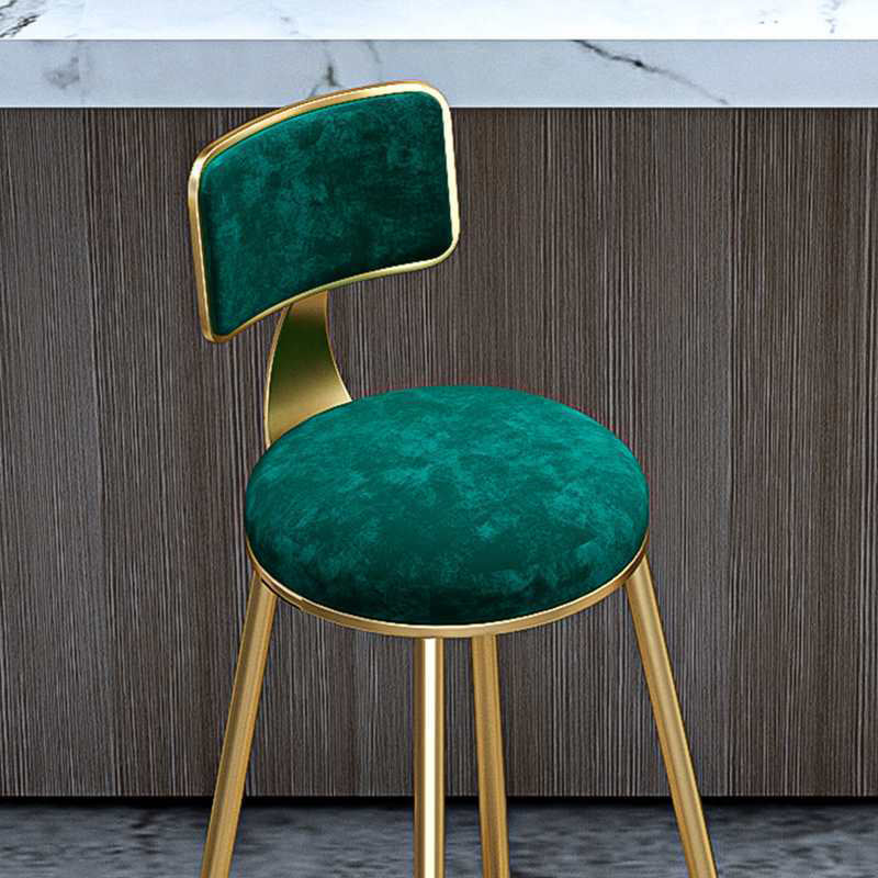 Glam Armless Backrest Counter Stool Steel Cashier Bar Stool with Flannel Cushion and Pedal