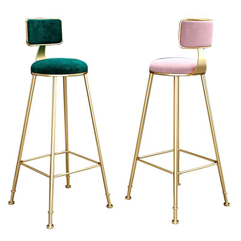 Glam Armless Backrest Counter Stool Steel Cashier Bar Stool with Flannel Cushion and Pedal