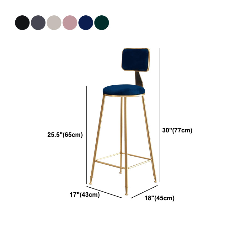 Glam Armless Backrest Counter Stool Steel Cashier Bar Stool with Flannel Cushion and Pedal