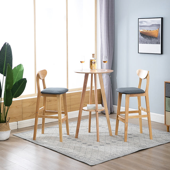 Scandinavian Oak Wood Home Stool Matte Finish Upholstered Bar Stools