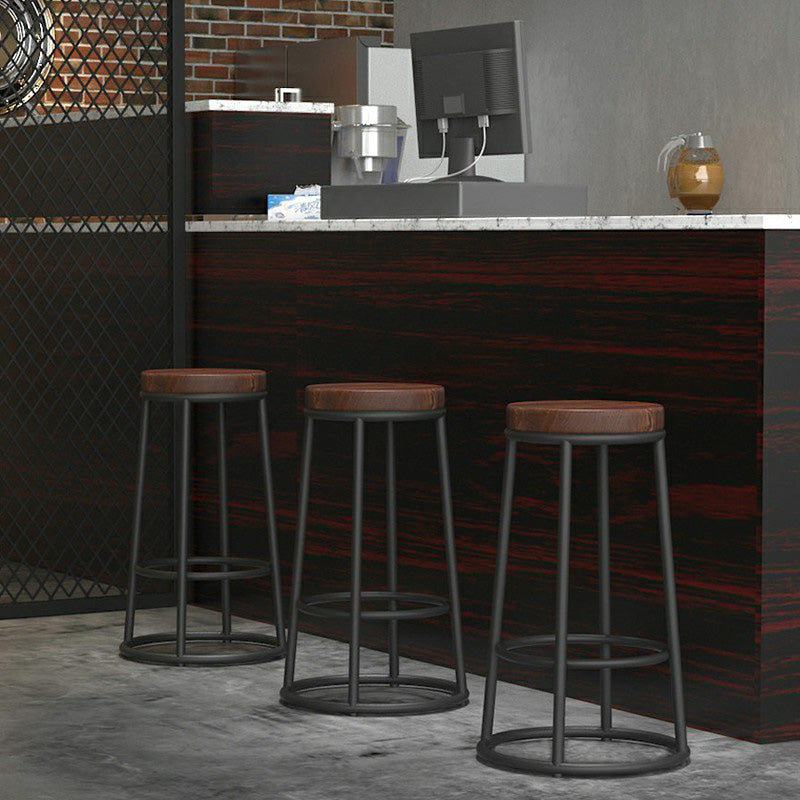 Industrial Armless Backless Counter Stool Iron Cashier Bar Stool with Seat and Pedal