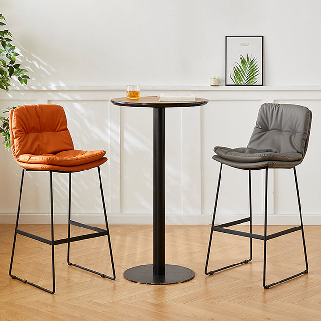 Scandinavian Coffee Shop Footrest Stool Matte Finish PU Leather Barstool
