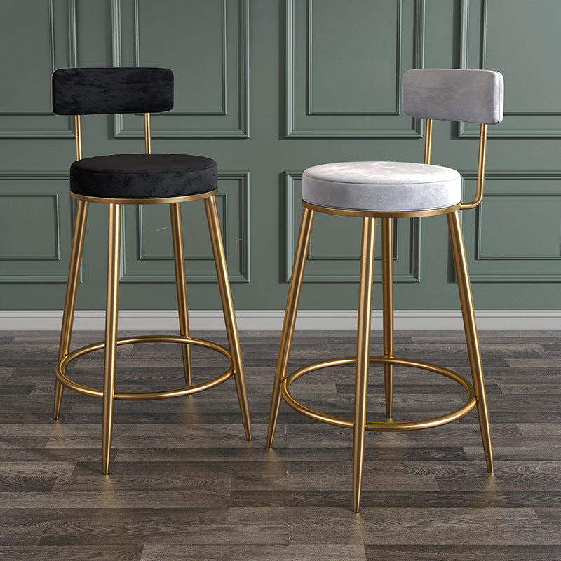 Glam Velvet Restaurant Counter Stool Matte Finish Footrest Barstool