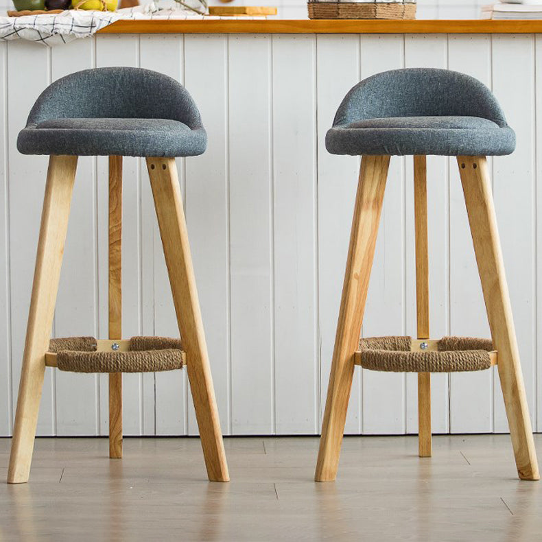 Modern Armless Backrest Counter Stool Rubber Wood kitchen Bar Stool with Cushion and Pedal