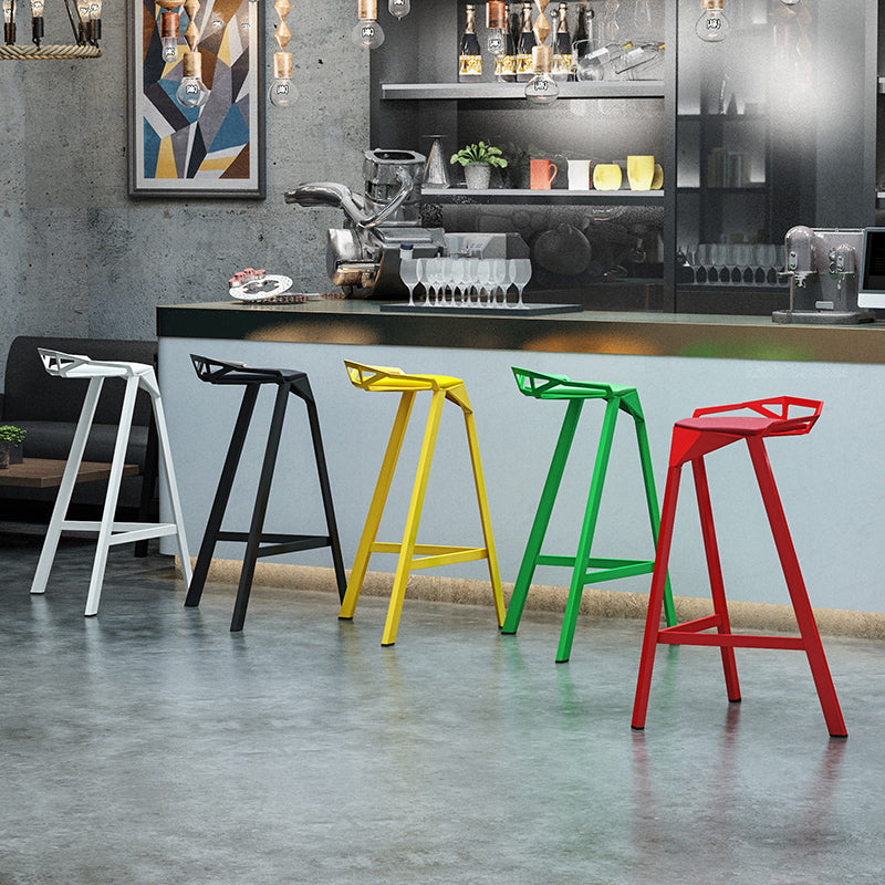 Modern Armless Backrest Counter Stool Iron Kitchen Bar Stool with Leather Cushion