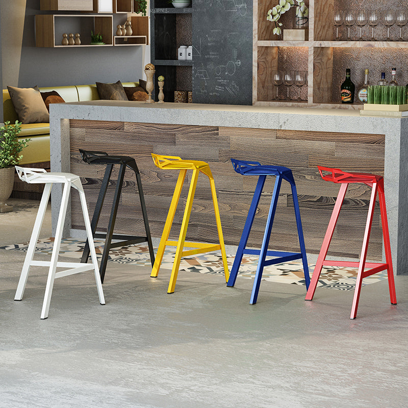 Modern Armless Backrest Counter Stool Iron Kitchen Bar Stool with Leather Cushion