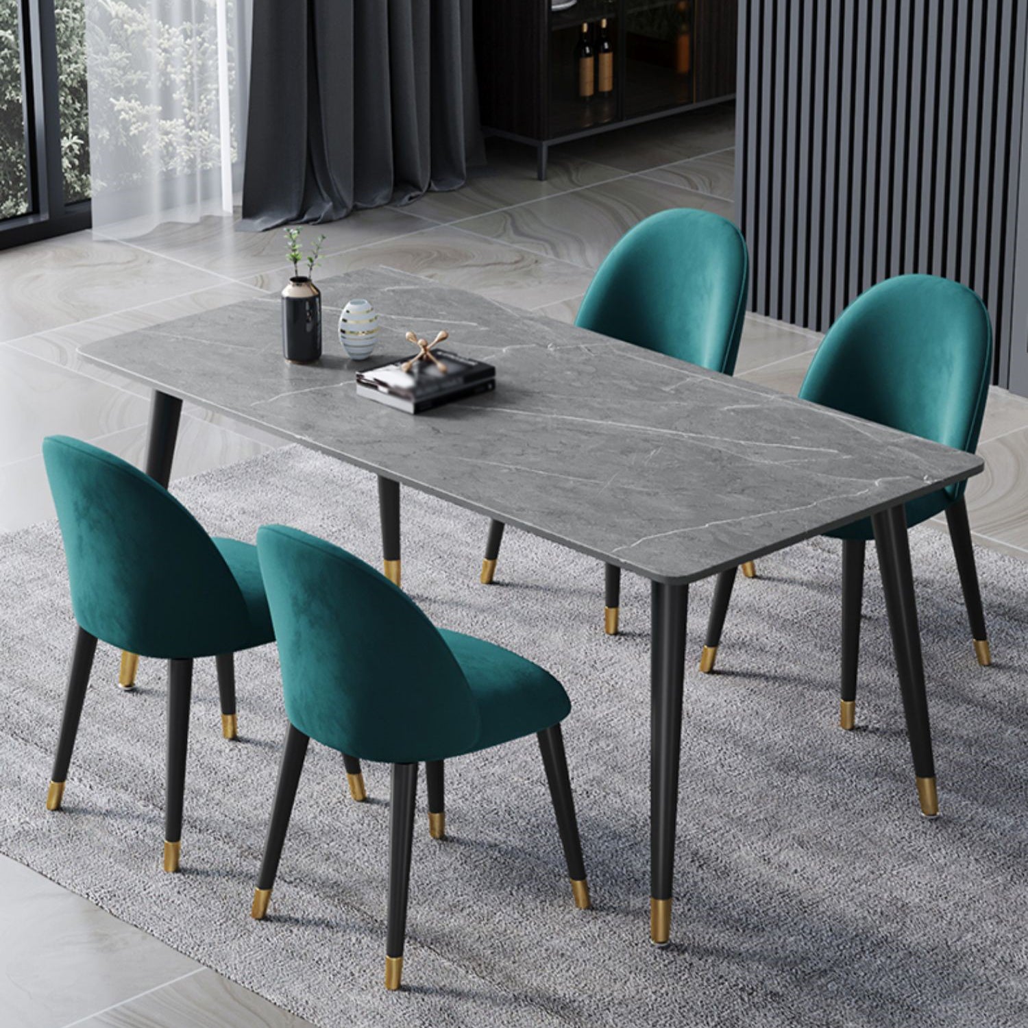 Glam 1/2/3/5/7 Pieces Dining Set Rectangular Sintered Stone Dining Table Set