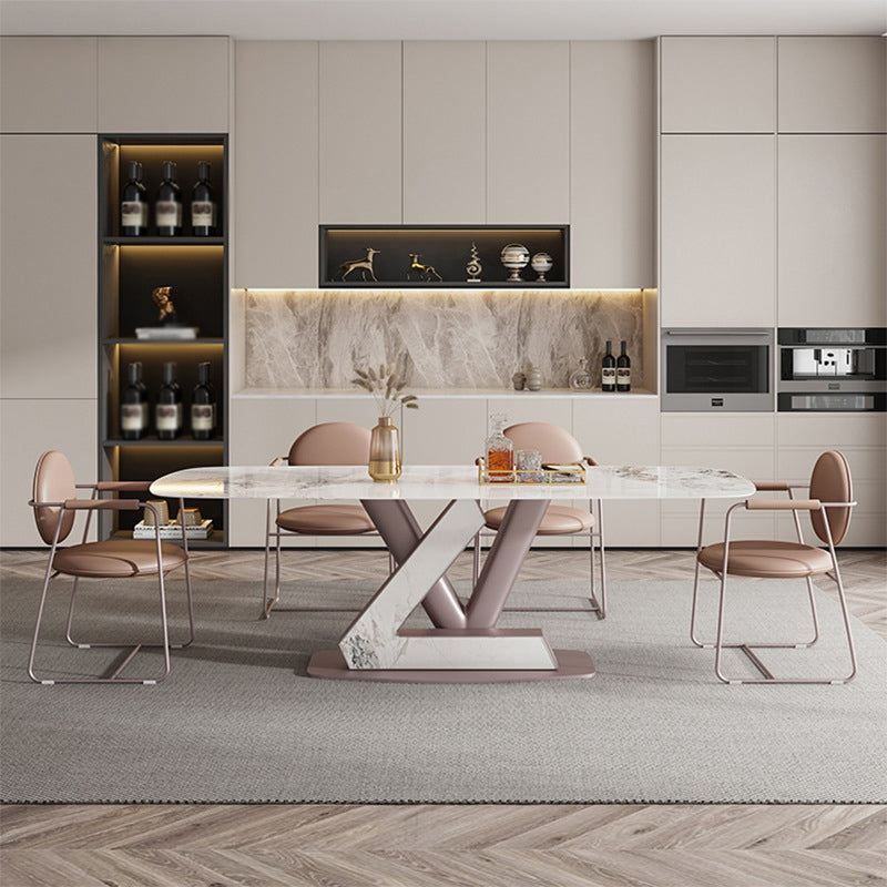 Nordic Glam Style 1/4/5/7 Pieces Dining Sintered Stone Dining Table Set with Metal Legs