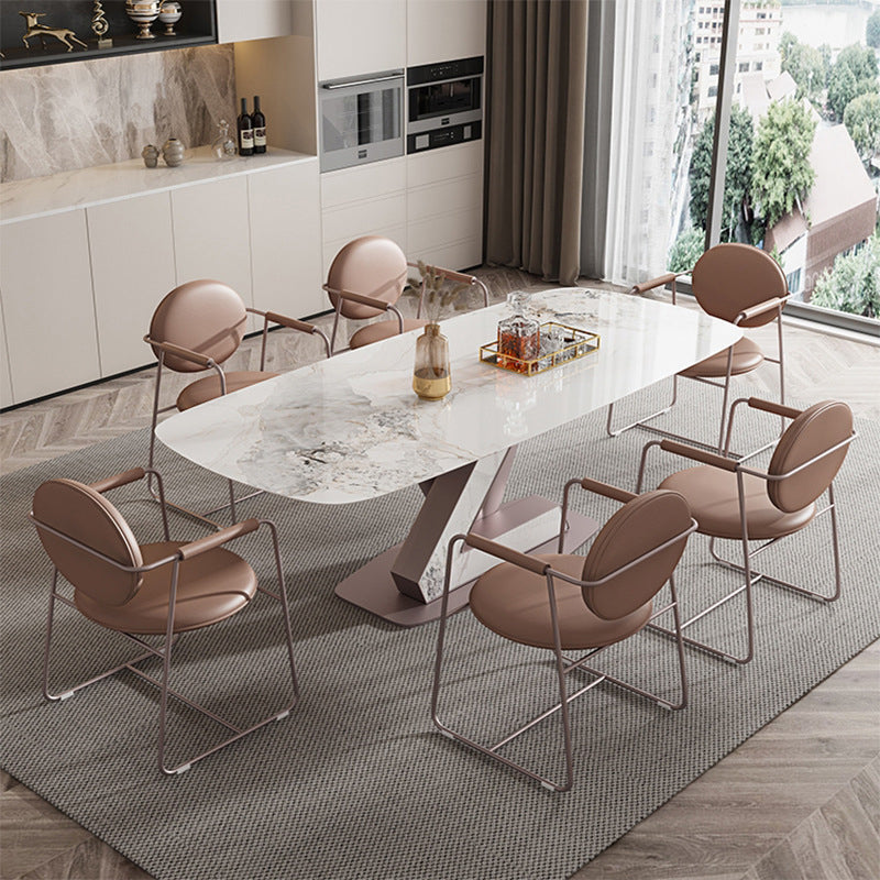 Nordic Glam Style 1/4/5/7 Pieces Dining Sintered Stone Dining Table Set with Metal Legs