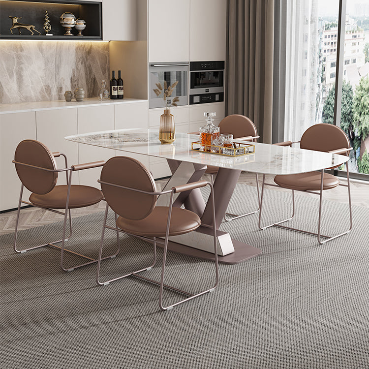 Nordic Glam Style 1/4/5/7 Pieces Dining Sintered Stone Dining Table Set with Metal Legs