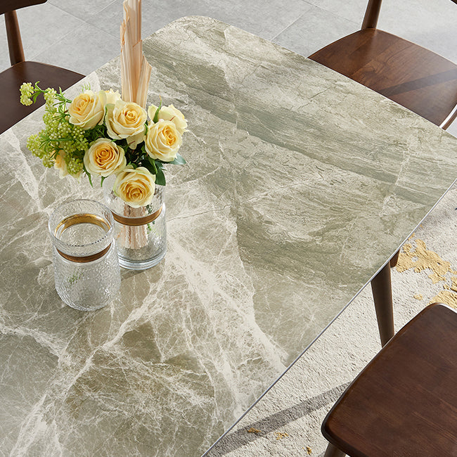 Solid Wood Contemporary Rectangular Dining Table Sintered Stone Top Table with Wood Legs