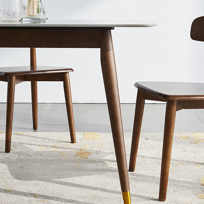 Solid Wood Contemporary Rectangular Dining Table Sintered Stone Top Table with Wood Legs