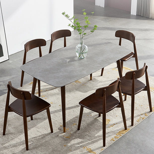 Solid Wood Contemporary Rectangular Dining Table Sintered Stone Top Table with Wood Legs