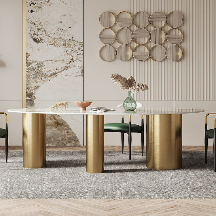 Metal Traditional Luxury Oval Indoor Table Marble Top Table with 3 Legs