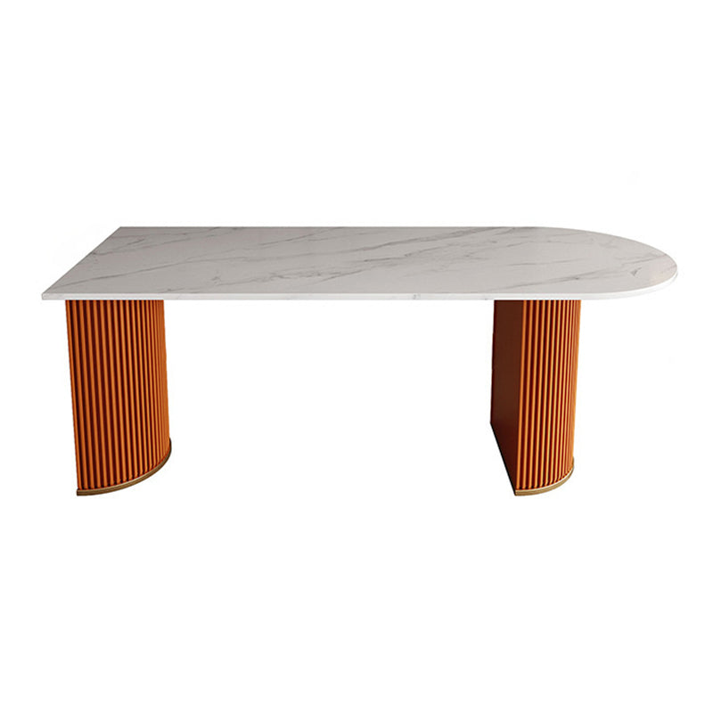 Metal Traditional Luxury Dining Table Free Form Sintered Stone Table with Double Pedestal