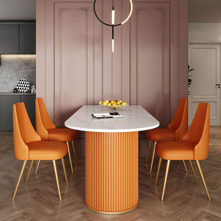 Metal Traditional Luxury Dining Table Free Form Sintered Stone Table with Double Pedestal