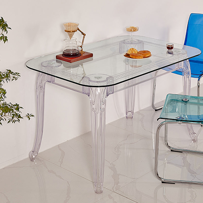 Modern Glass Dining Table Clear Dining Table with Plastic Base