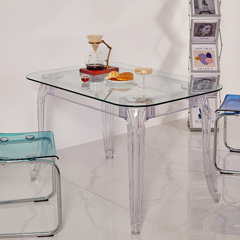 Modern Glass Dining Table Clear Dining Table with Plastic Base