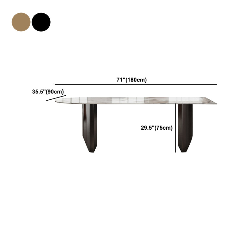 Sintered Stone Dining Table Traditional Luxury Double Pedestal Table for Kitchen