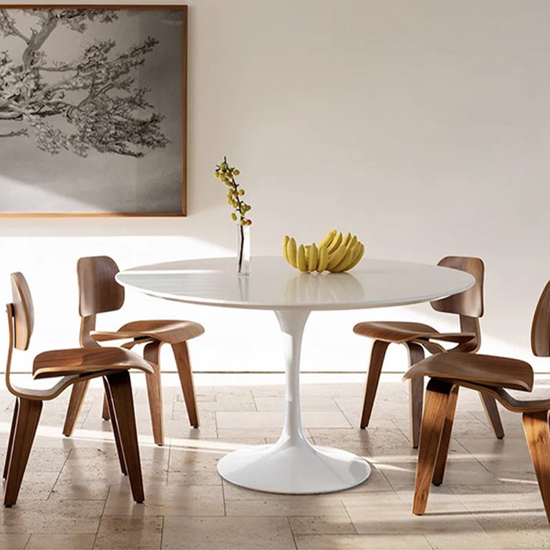 Stone Top Dining Table Modern Round Table with Pedestal Base