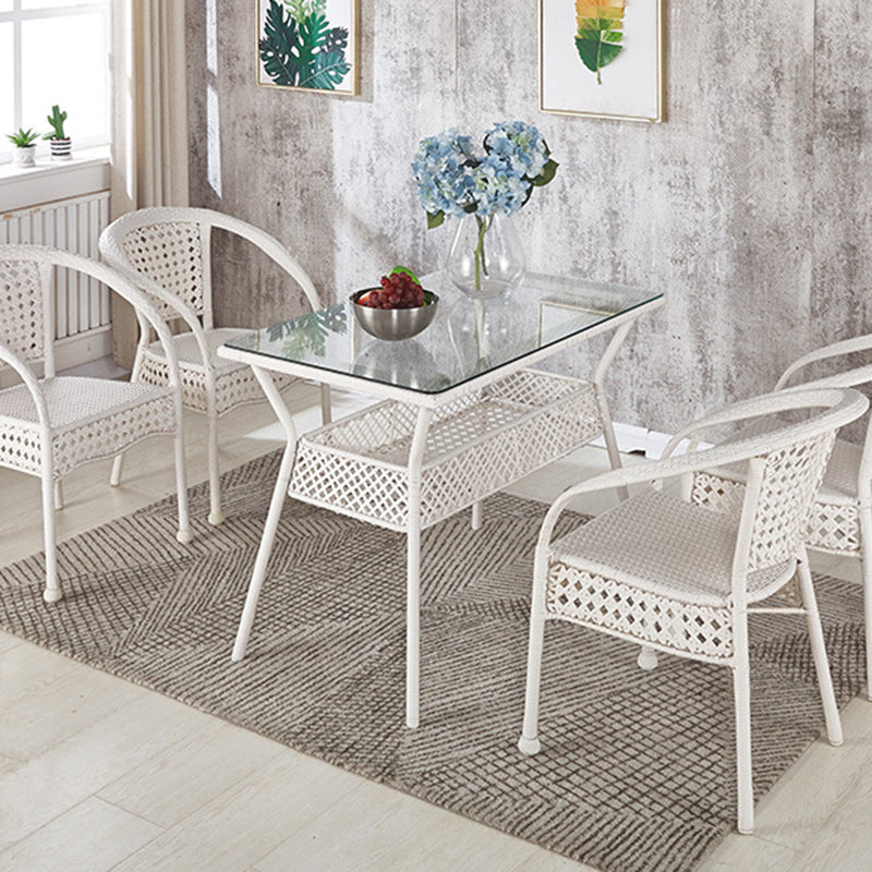 Rattan Contemporary Rectangular Dining Table Glass Top Table for Dining Room